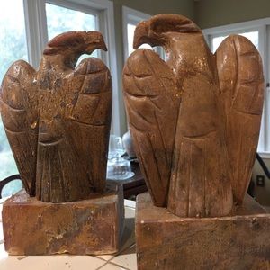 Carved stone eagle bookends